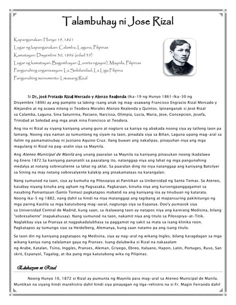 Talambuhay ni Jose Rizal (Buod) .